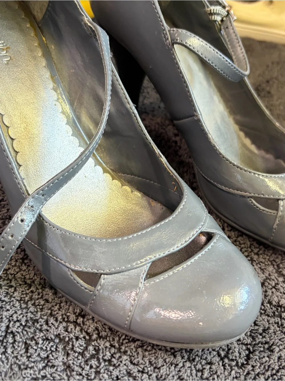 Xhilaration Gray Patent Mary Jane Heels with Ankle Strap